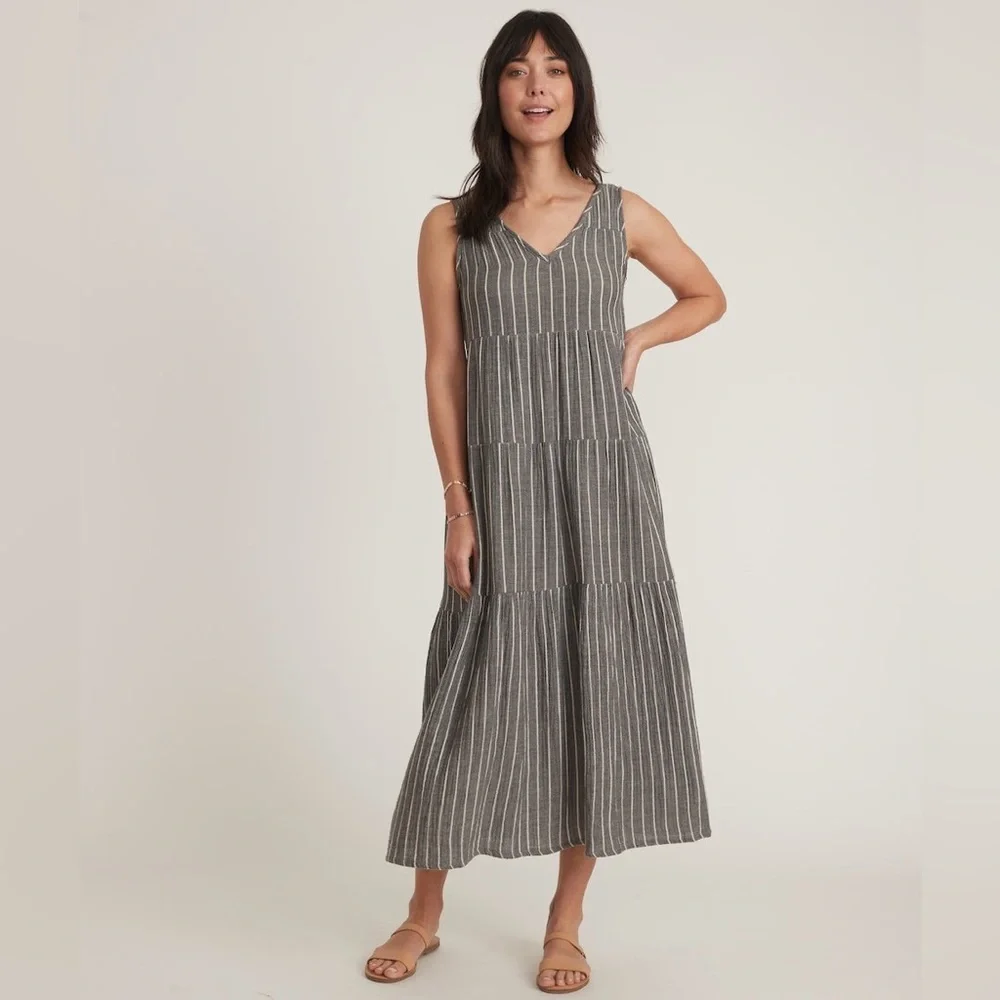 NWOT Marine Layer Corinne Maxi Dress in Black and White Stripe V-Neck Size Large - Picture 7 of 9